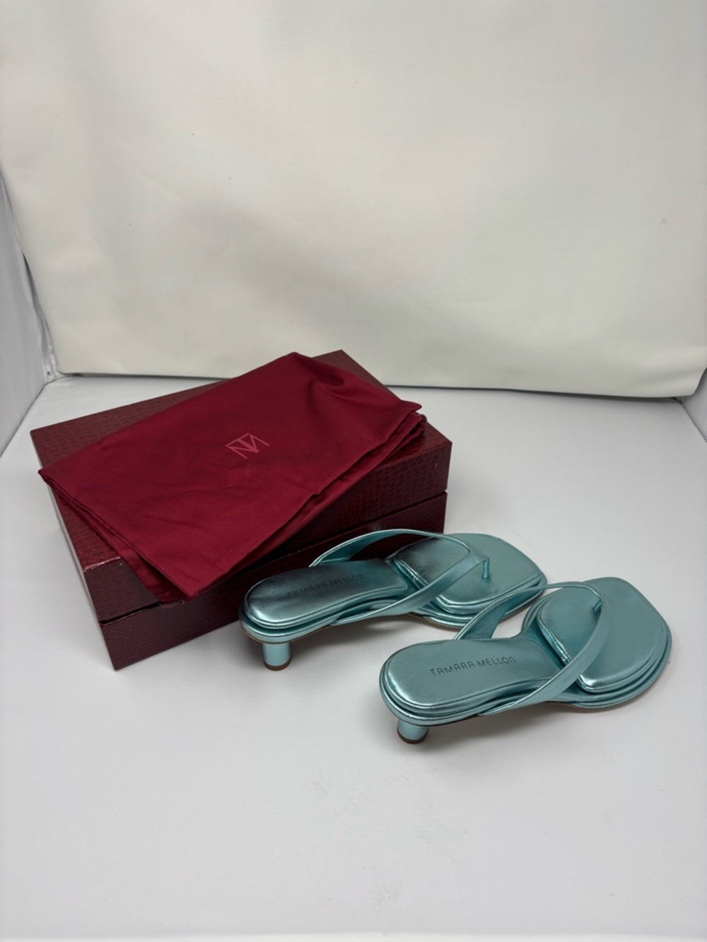 Tamara Mellon Metallic Nappa Aqua kitten heels